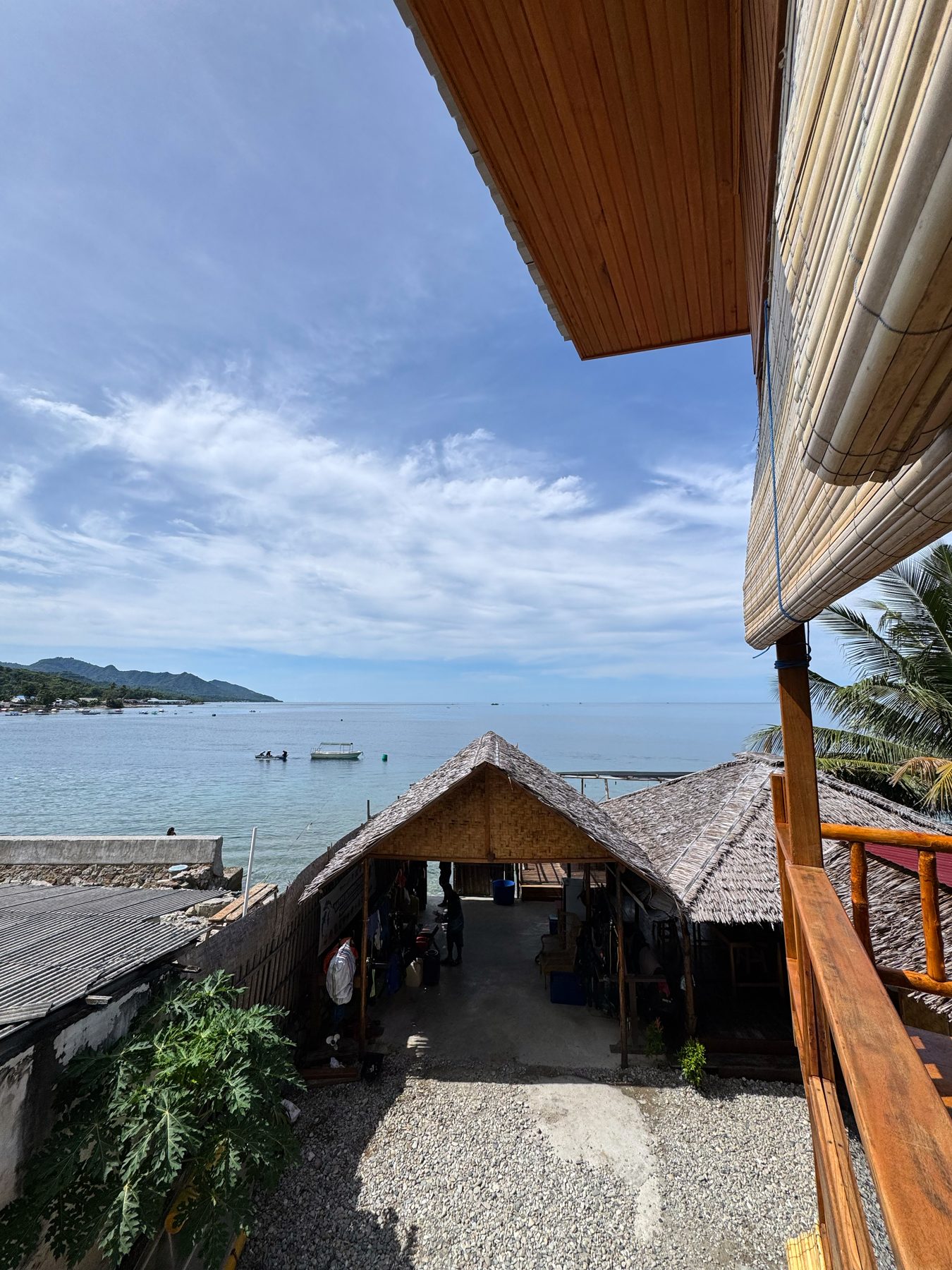 View over the bay and dive centre from the GoRo resort balcony